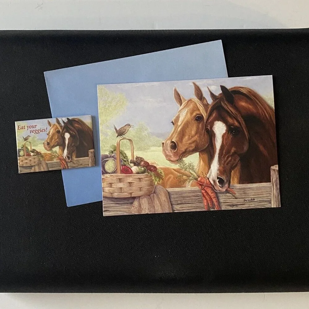 VTG Combo NOS Greeting & Magnet Leanin' Tree Joy Campbell THE OPPORTUNIST Horses